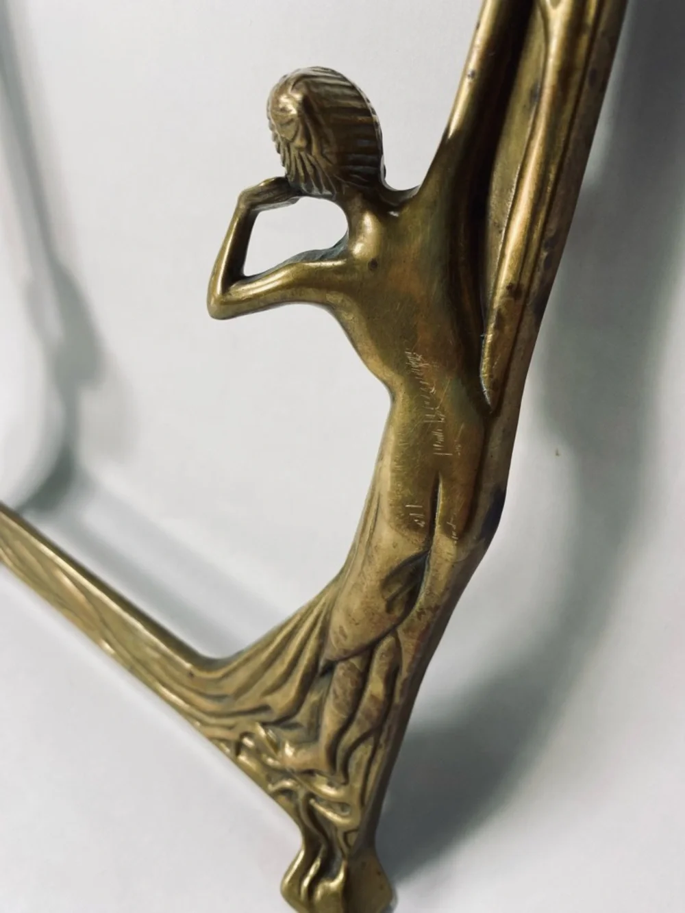 Art Nouveau Brass Lady by the Lake Decorative Photo or Mirror Frame